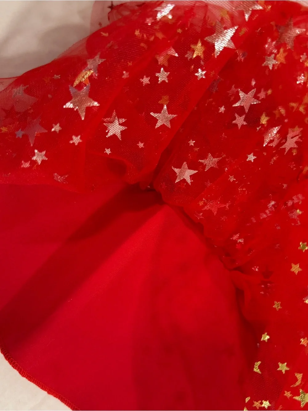 NWT Pet Apparel Sz S Festive Red Gold Star Print Ruffle TrimTulle Dress for Dogs